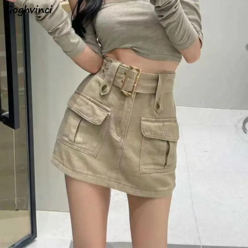 Denim Röcke Frauen Neue Koreanische Stil Design Retro Taschen Einfach Alle-spiel Coole Mädchen Chic Streetwear Sexy Hotsweet A-line sommer