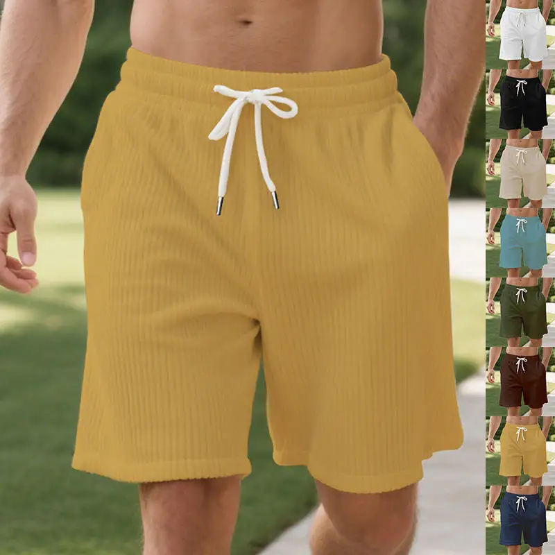 

Men's Corduroy Elastic Waist Beach Casual Shorts Five-Quarter Length Comfortable Summer Wear Sporty Style No Brand Registered