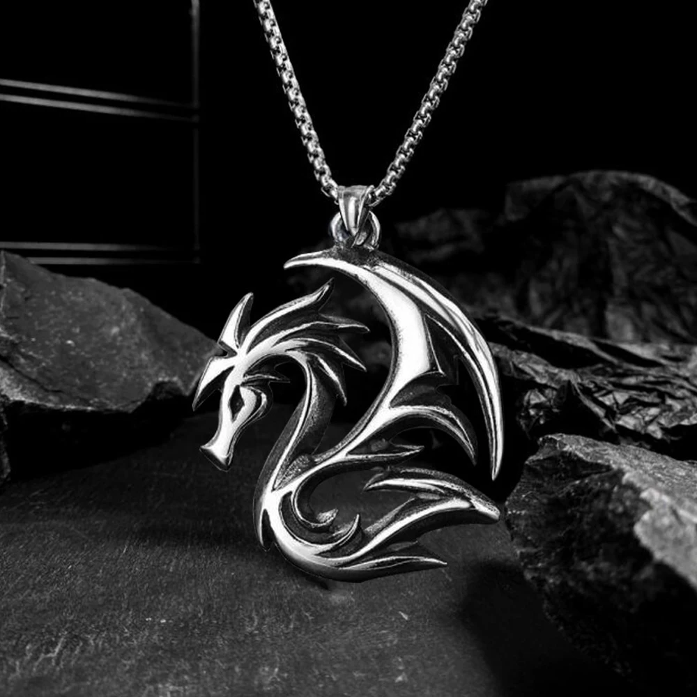 Korean Style Hollow Flame Dragon Pendant Necklace Punk Stainless Steel Biker Men Pendant Chain Fashion Jewelry Gifts Wholesale