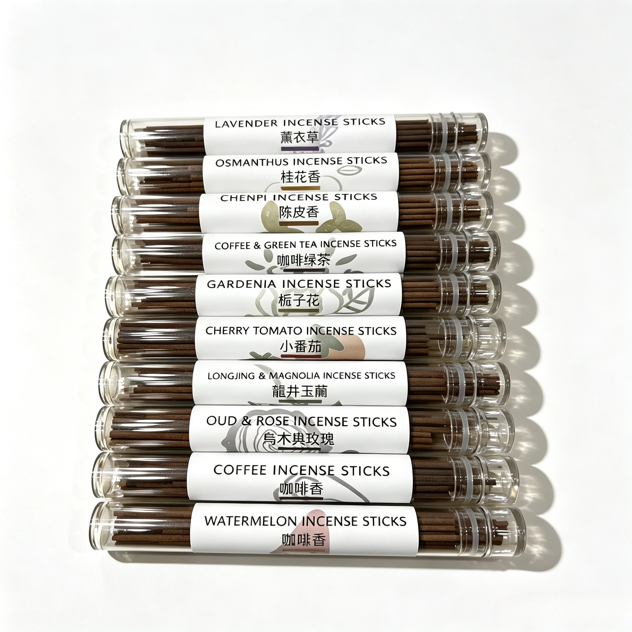 Xmsj Natural Incense Sticks 10 Mixed Fragrances Lavender Osmanthus Gardenia Oud Rose Longjing, Portable Tube Pack Aroma Incense