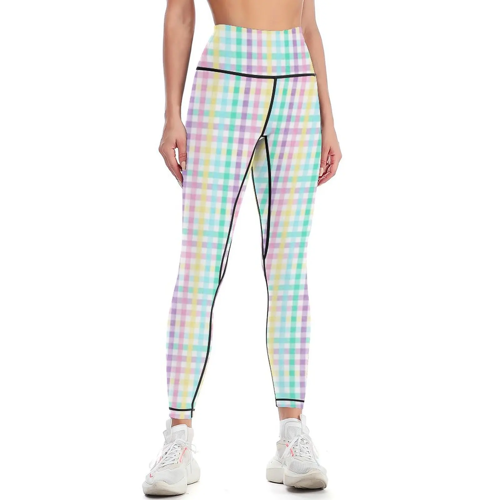 Spring Plaid - Pastel Easter Check Leggings sportswear for gym Fitness clothing Sports pants woman Womens Leggings