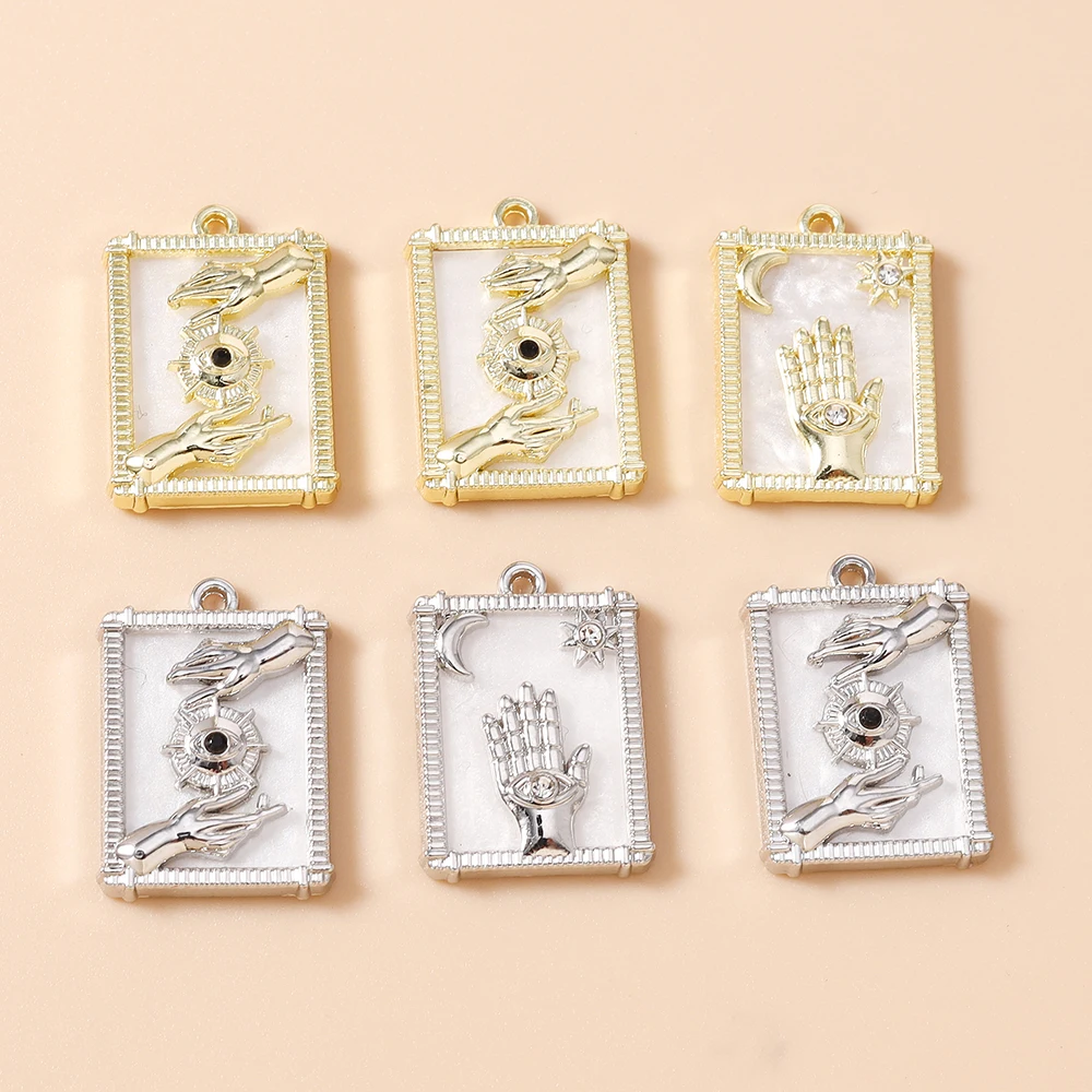 Leslie 5 Stück 15*21mm Goldfarbene Tarot-Mond-Stern-Hamsa-Hand-Anhänger für DIY Fatima-Hand-Auge-Halsketten-Schmuckherstellung Zubehör – Detail 7