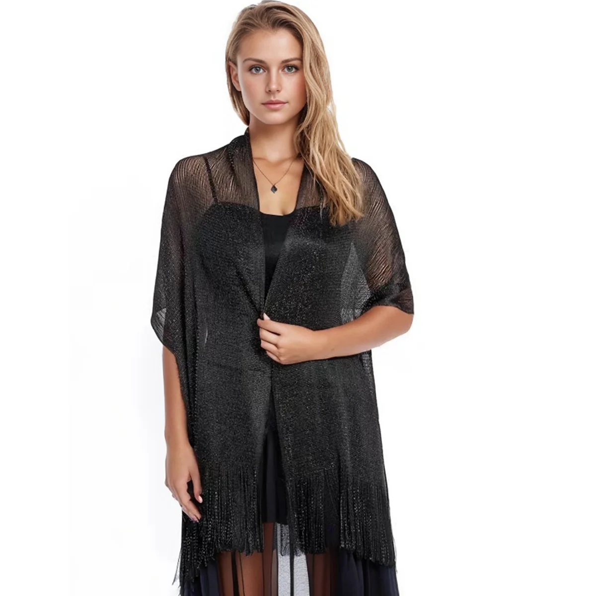 Copricostume da Spiaggia, Sciarpa in Rete Lunga, Tinta Unita, Protezione Solare, Scialle alla Moda, Foulard Diviso per Donna