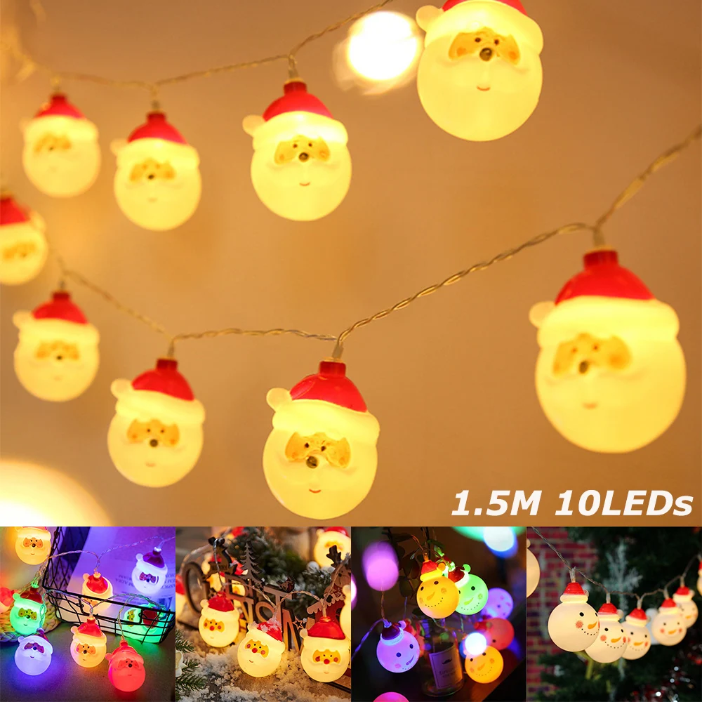 

1.5m 10LED Santa Claus Snowman Fairy String Lights Battery Powered Indoor Outdoor Christmas Decorations Xmas Tree Garland Lights