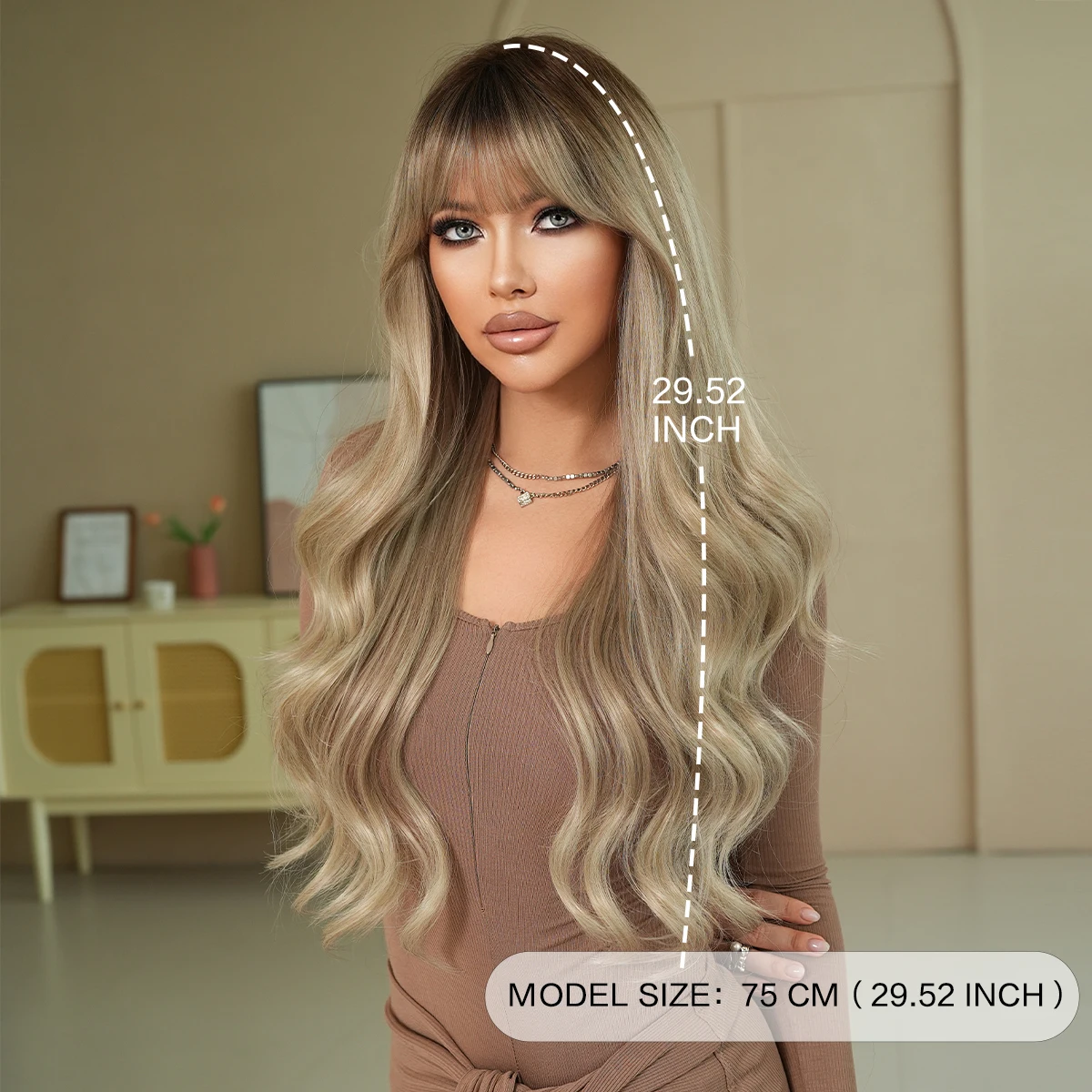Long Gradient Silver Grey Wave Wig For Women Elegant Fluffy Curly Wigs With Dark Roots Synthetic Heat-Resistant For Daily Wear
