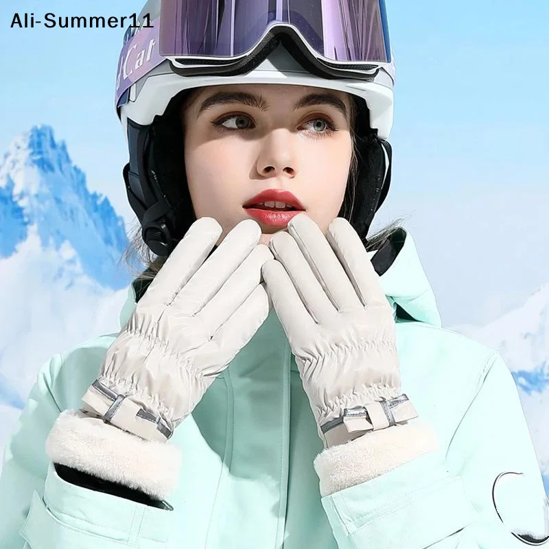 【Wq0】【A8y8】2026 Damen-Skihandschuhe, Winter-Fleece, verdickt, warm, Plüsch-Baumwolle, wasserdicht, Touchscreen-Handschuhe für Outdoor-Fahrten