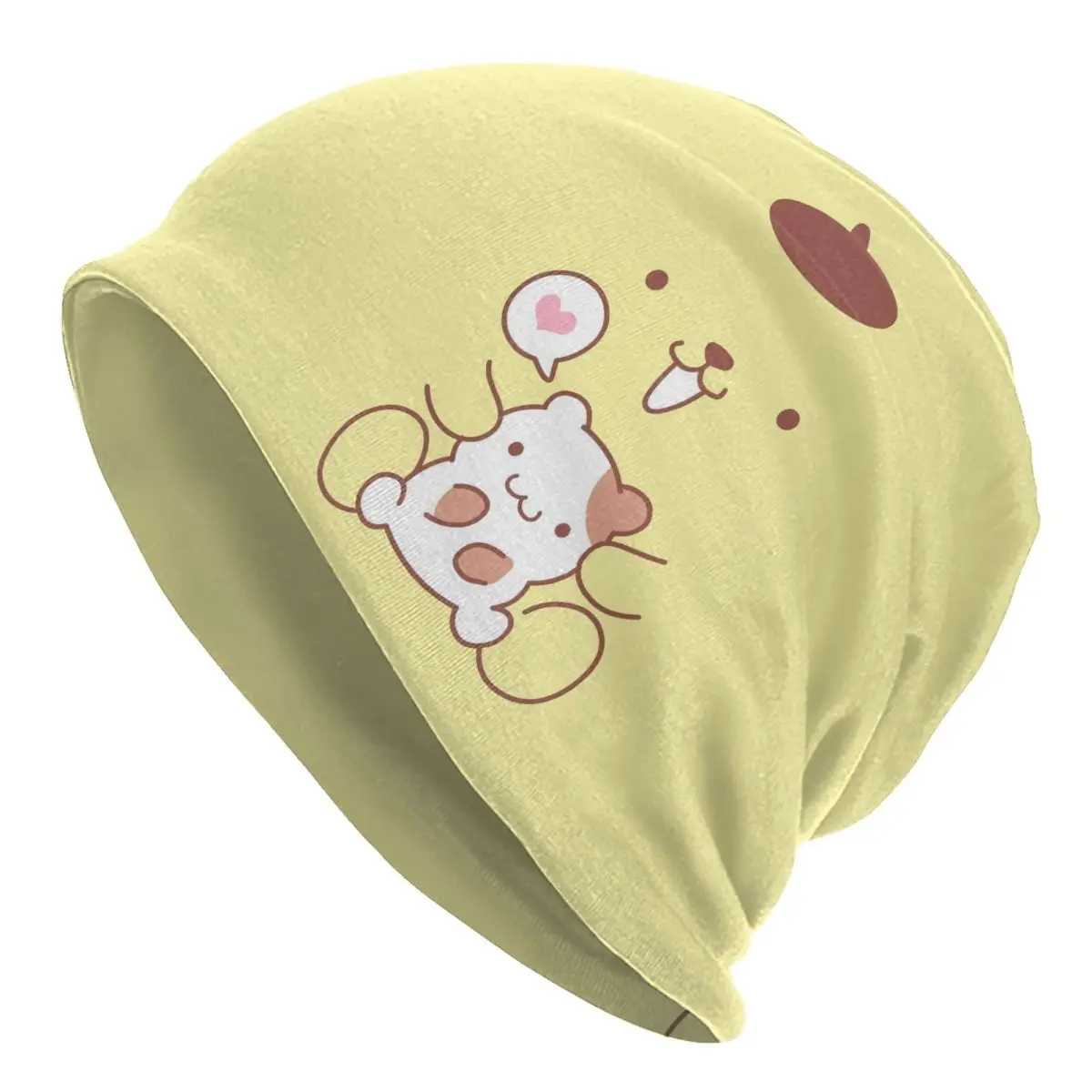 

Cute Pom Pom Purin Face Bonnet Hats Fashion Outdoor Cartoon Skullies Beanies Hat Men's Women's Warm Dual-use Cap