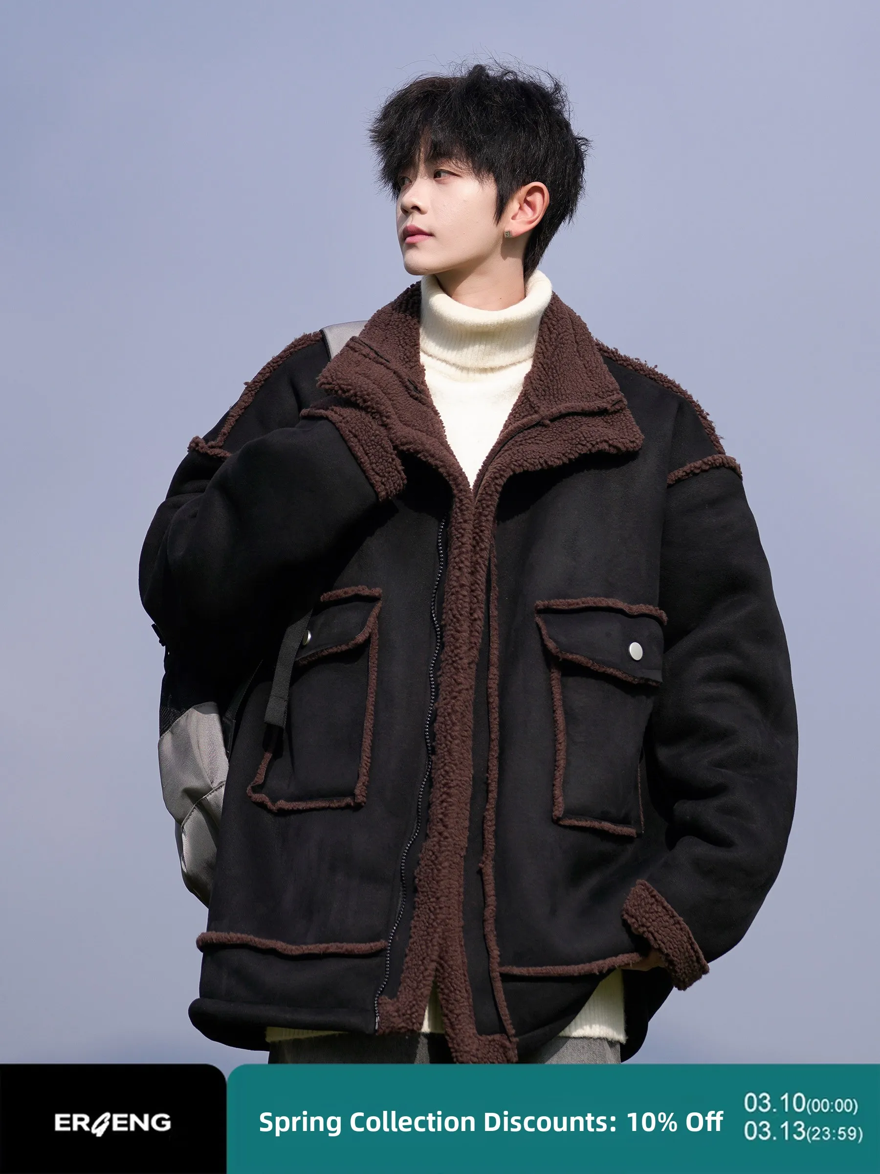 

Thiened Suede Cotton Jaet for Teenage Boys Warm Winter Outerwear Casual Cleanfit Zipper Closure Long Sve Polyester Fiber