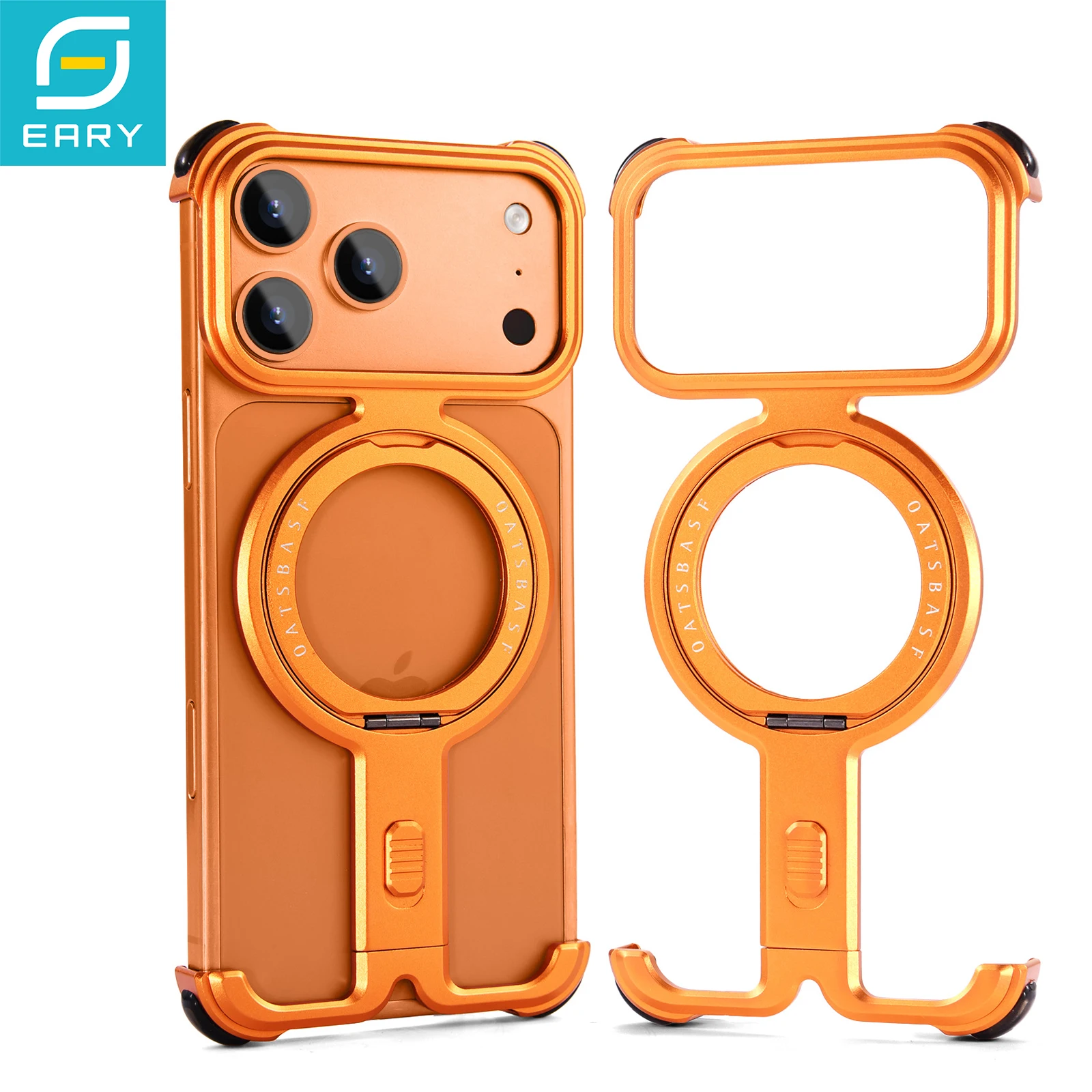 

Eary Frameless Case for iPhone 17 Pro Max / 17 Pro with Kickstand 360° Rotatable Magnetic Stand Aluminum Metal Slim Phone Cover