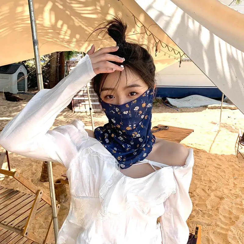

Summer Full Face Sunscreen Mask Floral Sun Protection Mask Outdoor Mask Ear Hook Style Breathable Comfortable Neck Scarf