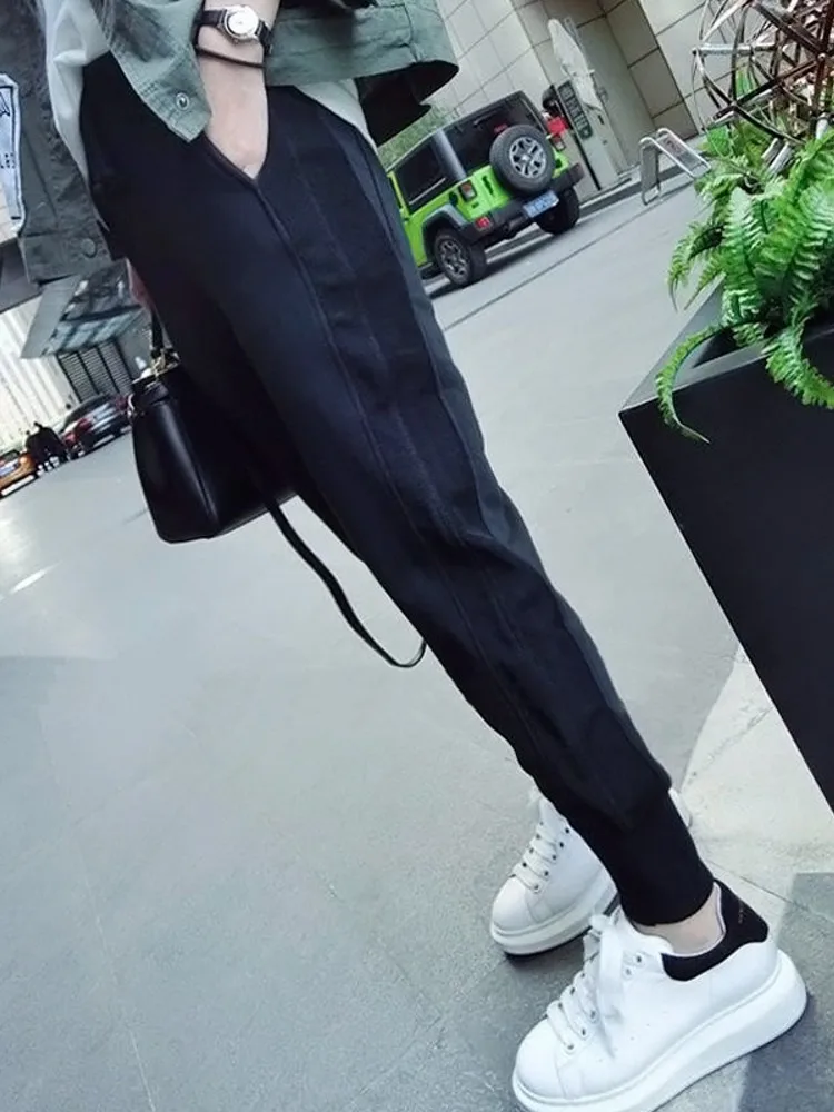 Grey Sports Pants Women Loose Cuffed Autumn Winter New High Waist Slim Small Size Nine Points Casual Sweatpants