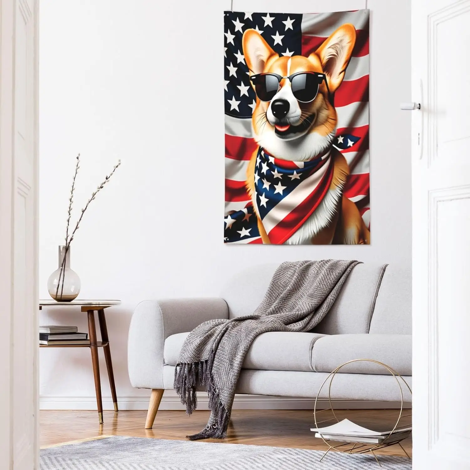 Patriotic 4th of July Garden Flag Corgi American Flag Banner Four Holes Flag Decorative Garden Flags Tapestry Printed Poster jjp