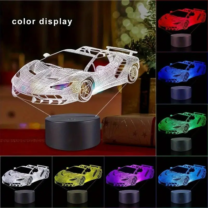 3D Race Car LED Night Light Car Model Table Lamps with Touchable Base 7 Colors Changeable Nightlight Bedroom Atmosphere Lamp