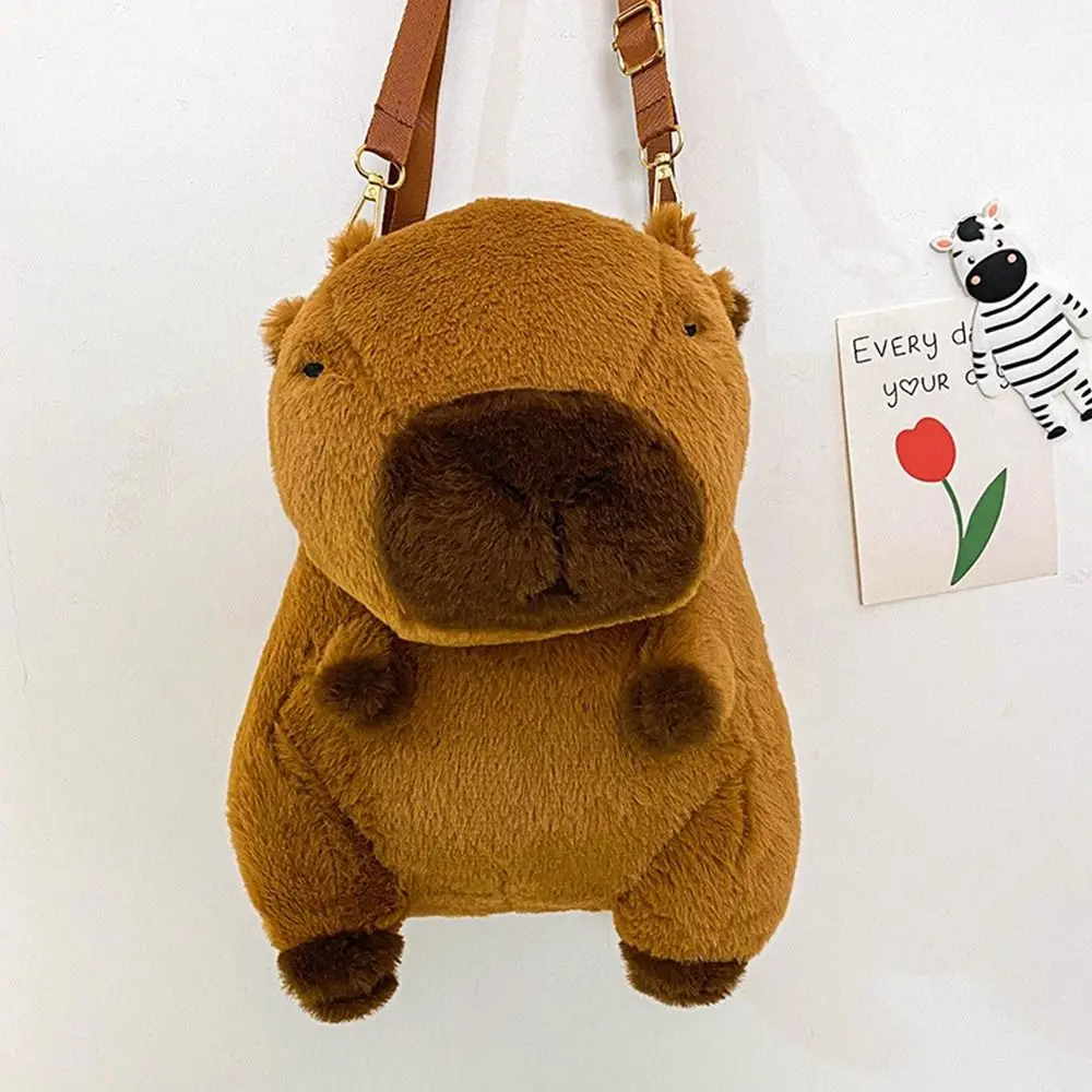 Kawaii capibara peluche zaino carino capibara bambola borsa a tracolla borsa morbida calda borsa da scuola capibara per ragazze regali di capodanno