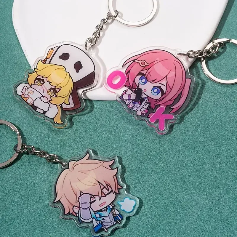 Honkai:Star Rail Key Chain Acrylic Cartoon Figure Silver Wolf Kafka Dan Heng Gepard Keychains Metal Holder Key Ring Jewelry Gift