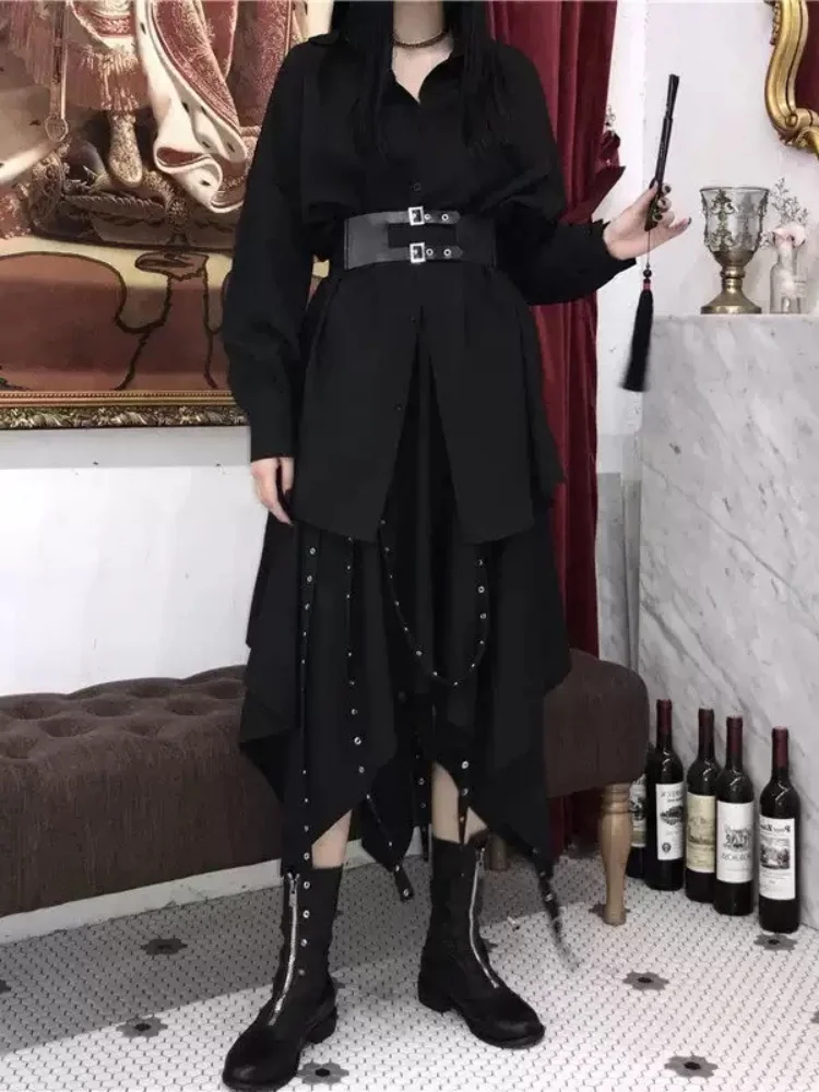 Women Clothing Black Gothic Long Skirt Vintage Aesthetic Y2k A-line Skirt with Slit Harajuku Fashion Emo 2000s Skirt Summer 2025