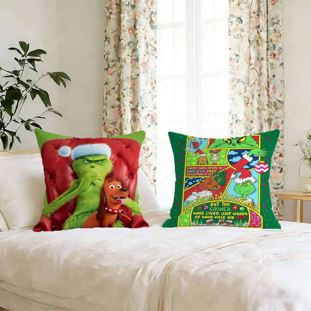 The cartoon G-grinch-h cute cushion cover For Pillow Printing Sofa Decoration Home Car Room Coffee Shop Office Nordic Simplicity