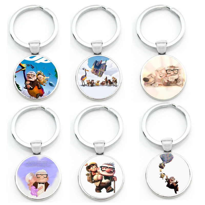 Disney Up Travel With The House Adventure Glass Cabochon Keychain Keyring Bag Car Key Chain Ring Holder Charms Keychains gift