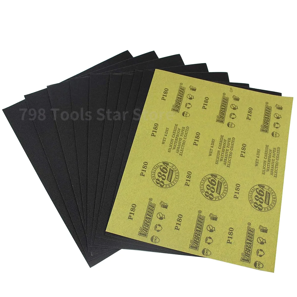 10 PCS 230x280mm Silicon Carbide Waterproof Sanding Sheets Wet Dry Sandpaper 60-2500 Grits Sandpaper for Glass Automobile Wood