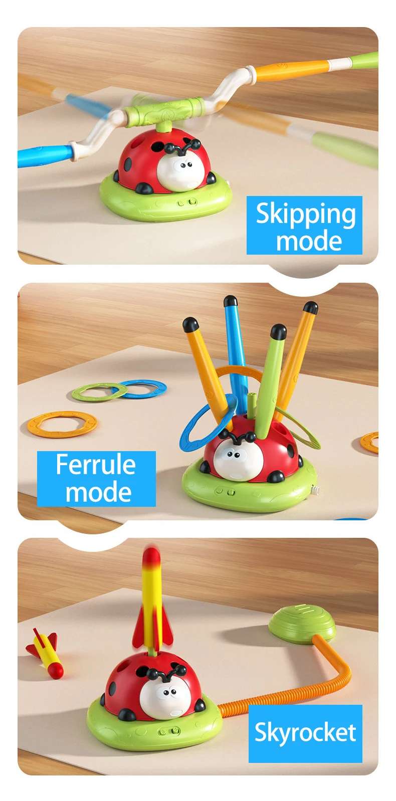 Ladybug Sport Entertainment Game Toy Multifunction Rope Skipping Machine Ferrule Jump Rocket Launcher Outdoor Educational