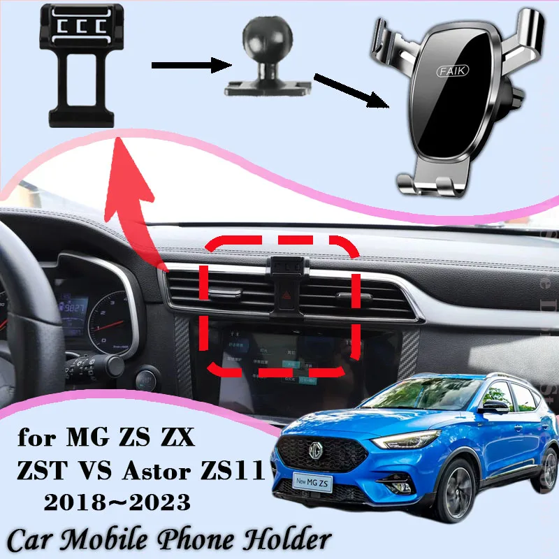 Car Mobile Phone Holder for MG ZS ZX ZST VS Astor ZS11 2018~2023 Air Vent Clip Tray Stand Support Secure Phone Mount Accessories