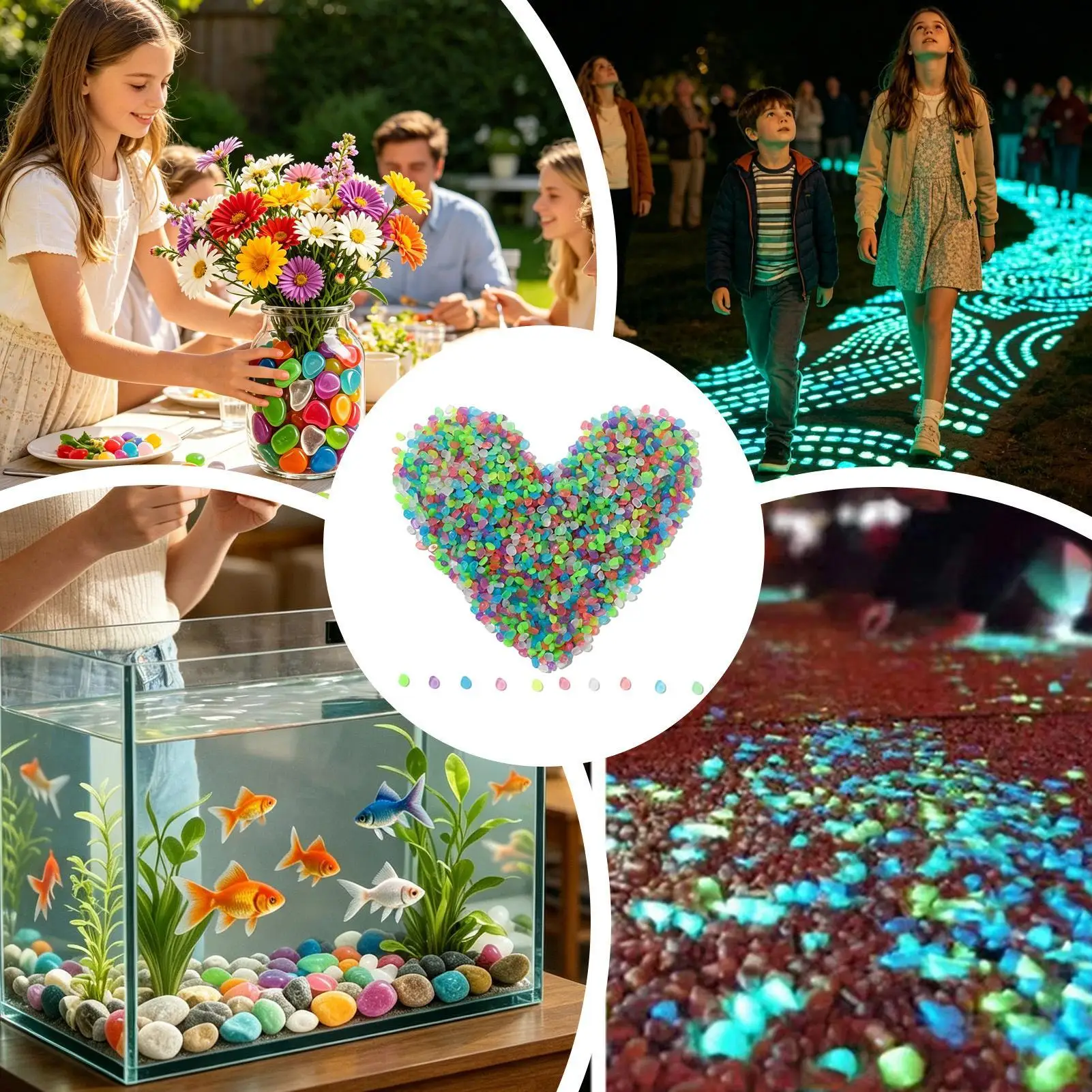 Rocks 1000 Pieces Decorative Waterproof Rocks Gravel Glow Pebbles For Outdoor Garden For Aquarium Fishtank Landscaping Walkway