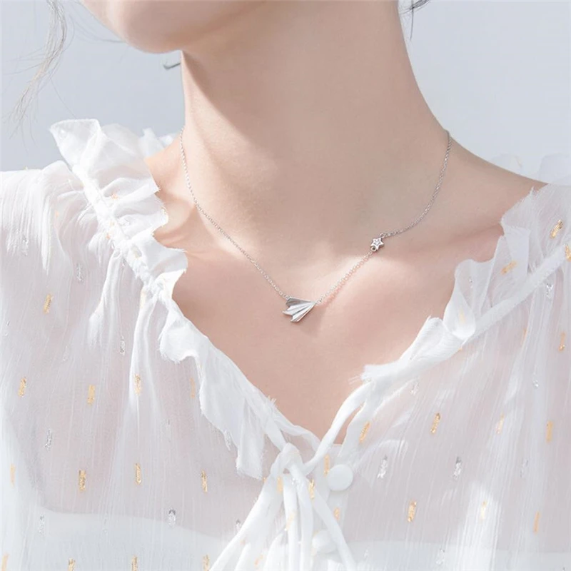 Sole Memory Childhood Paper Plane 925 Sterling Silver Necklace For Women Jewelry Party Birthday Gift NE151