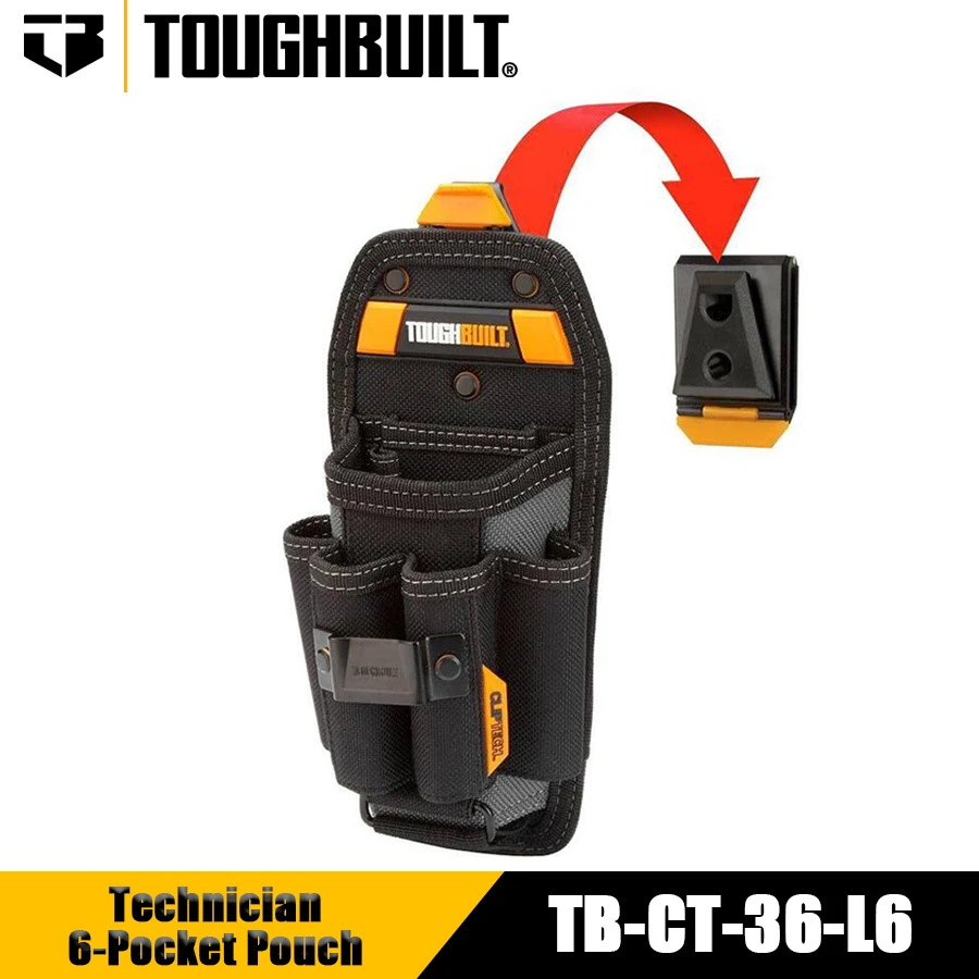 TOUGHBUILT TB-CT-36-L6 Technician 6-Pocket Pouch with ClipTech Pouch Clips and 4 Screwdriver Loops Multi-functional Tool Bag