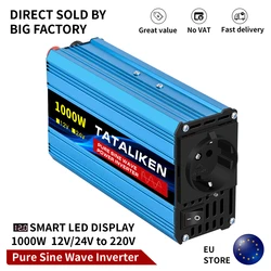 1000W Inverter DC12V To AC 220V 50HZ Power Solar Transformer Pure Sine Wave Converter With LED Display EU Socket