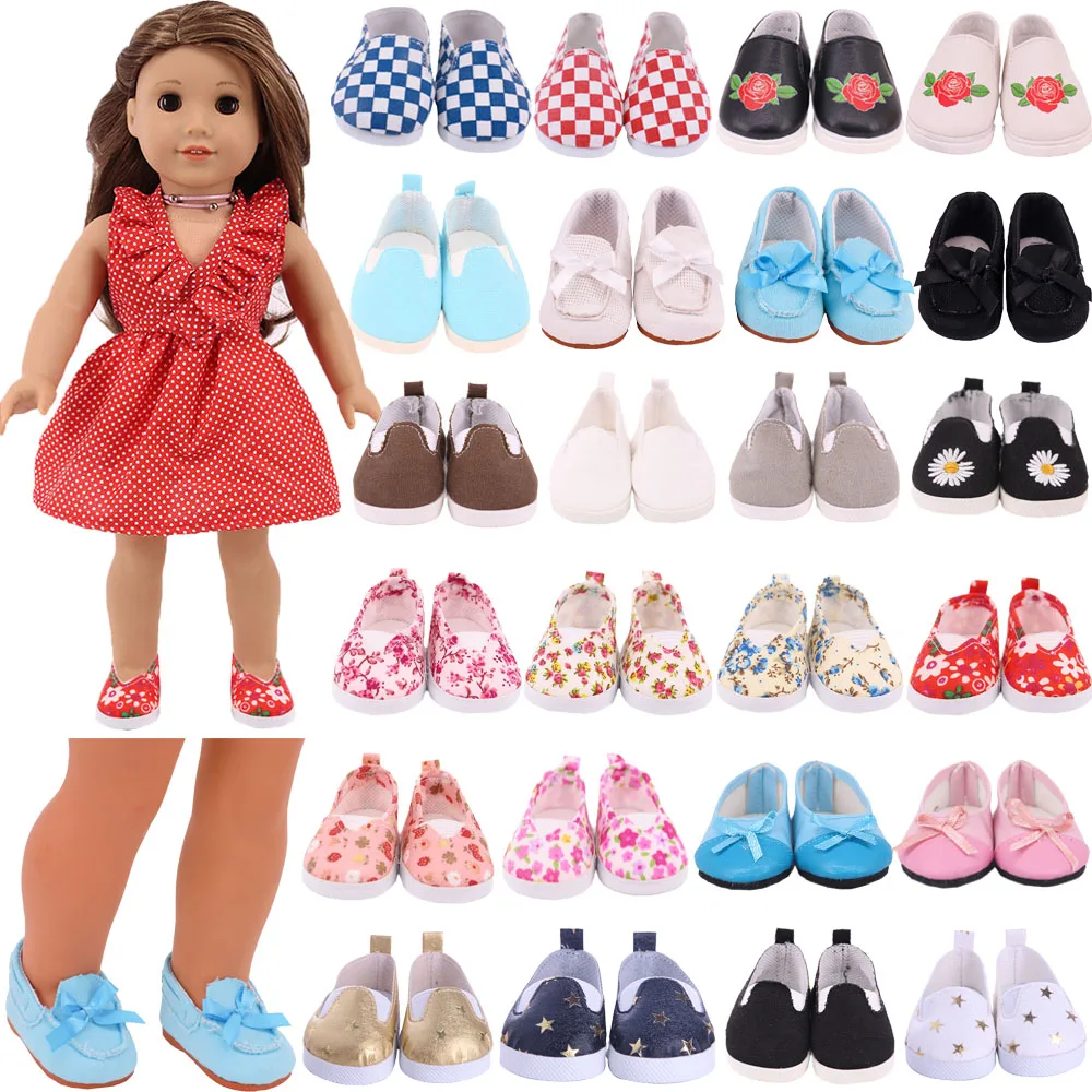 Cute Floral/Plaid Canvas Doll Shoes For 18inch American Doll&43Cm Baby New Born Doll Clothes Accessories OG girl&Logan Boy Gift