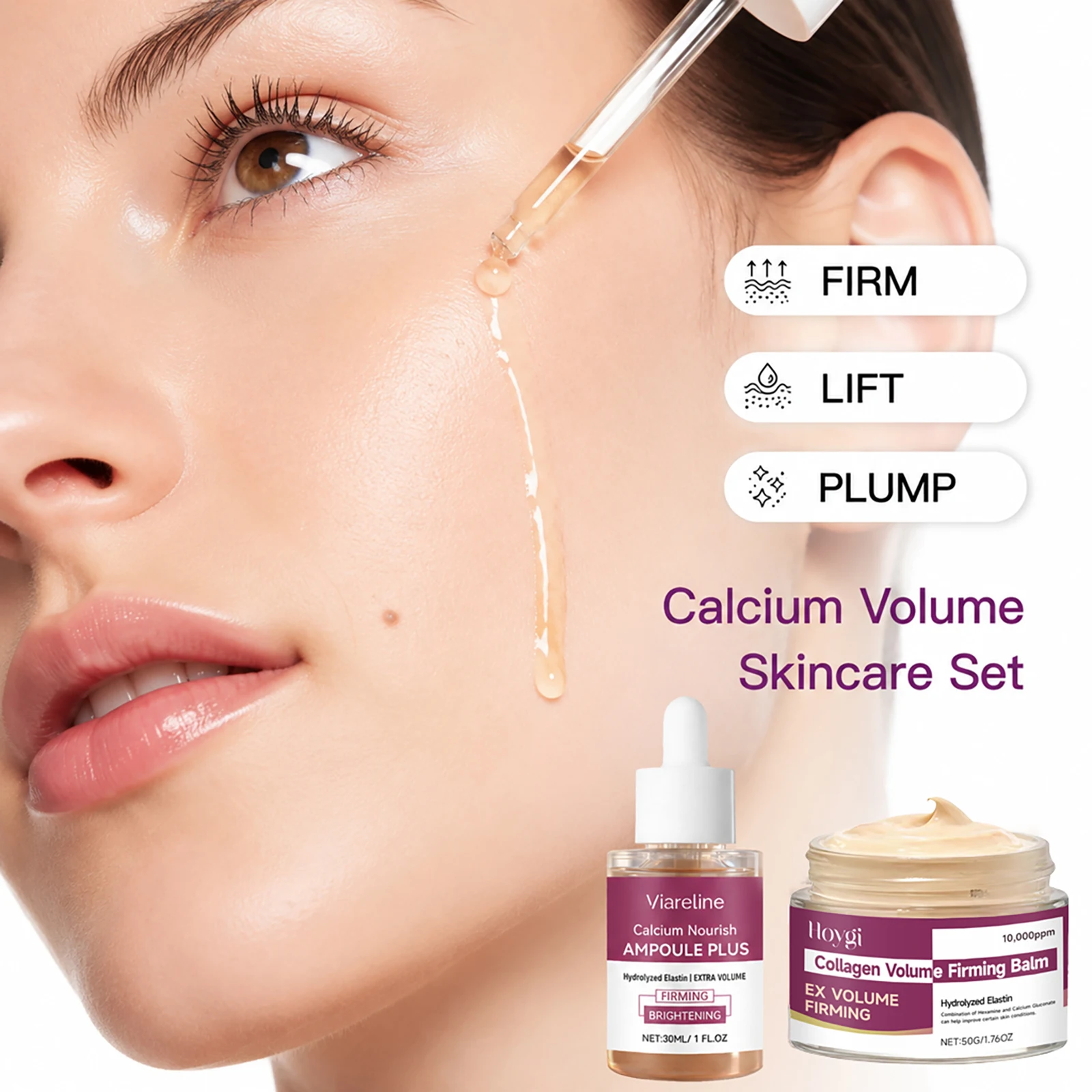 Calcium Volume Skincare 4er-Set - Multi-Balsam/Ampulle/Festigende Creme/Augencreme zur Reduzierung feiner Linien und Reparatur der Hautbarriere, koreanische Hautpflege – Detail 2