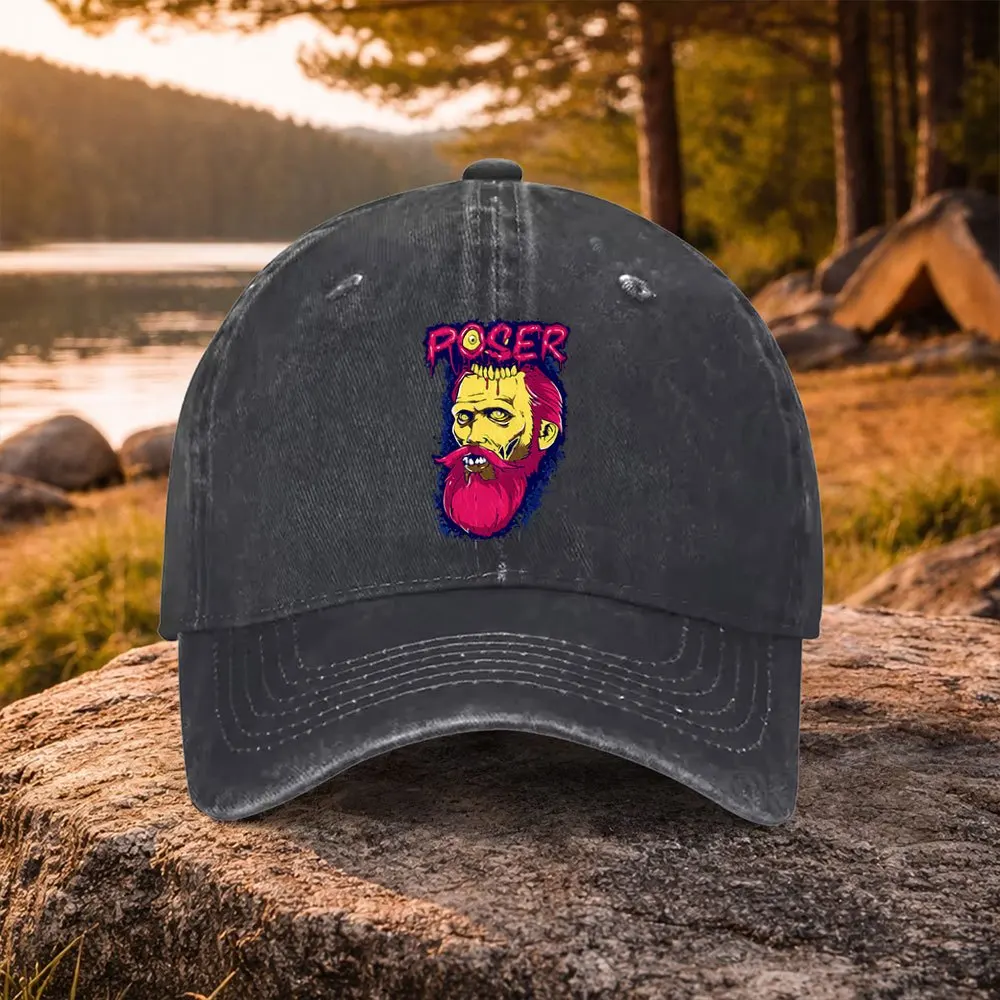ROSER Zombie Print Washed Duckbill Baseball Cap - Adjustable Unisex Suitable for Golf, Casual Wear & Outdoor, Lightweight Machin