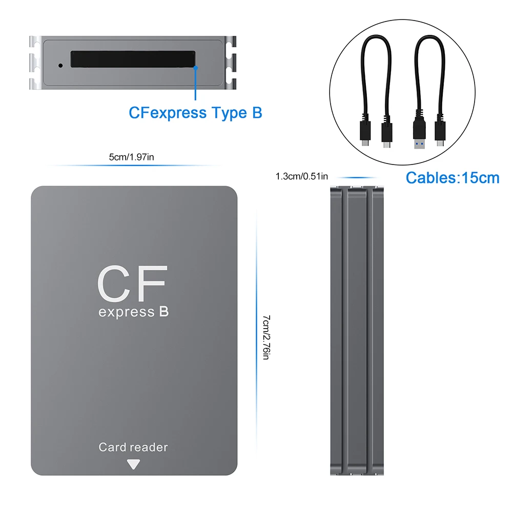 Lettore di schede CFexpress Tipo B Lettore CFexpress USB 3.2 da 10 Gbps con cavo da USB C a USB C/A Supporto Android/Windows/OS