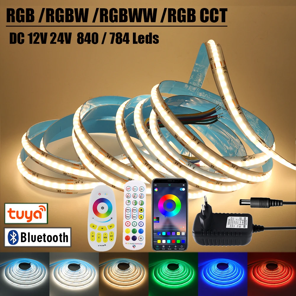 Tuya WIFI Bluetooth RGB RGBWW RGBCCT pasek COB LED 12V 24V podświetlenie TV dekoracja pokoju taśma Led dioda elastyczna wstążka światła