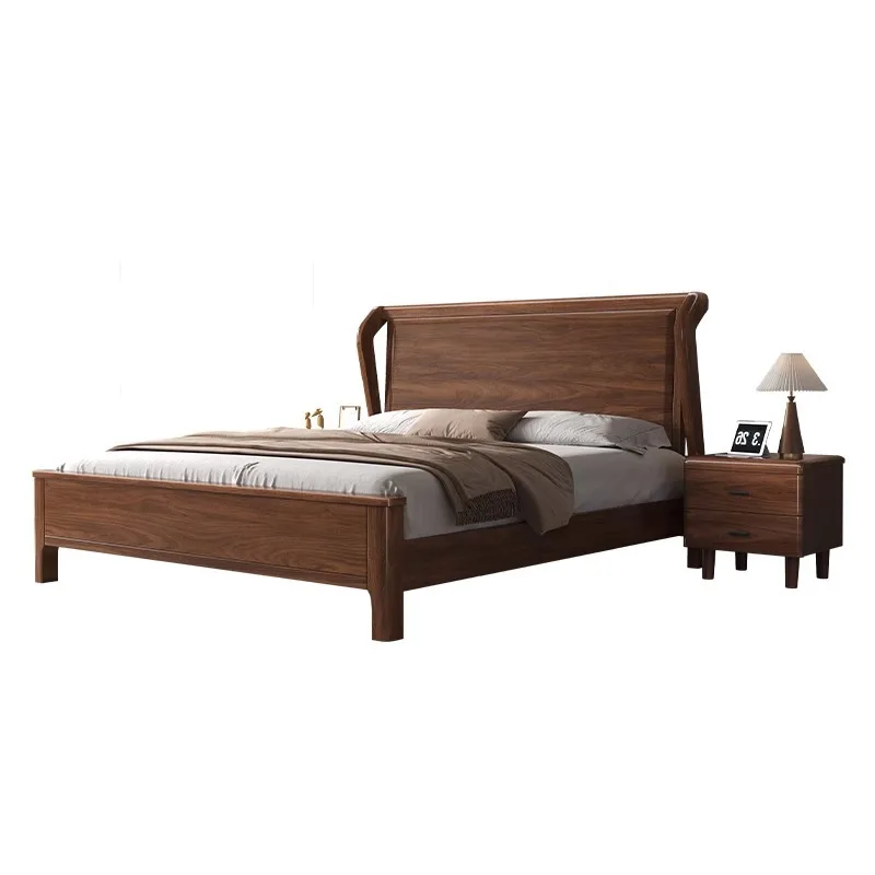 

Black walnut bed, solid wood bed, master bedroom 1.8m double, small apartment