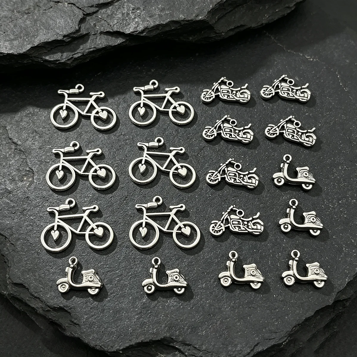 18-Piece Set of DIY Vehicle Accessories, Including Heart-Shaped Bicycles, Vintage Motorcycles, and Various Styles of Small Electric Scooters, Suitable for DIY Bracelets, Necklaces, Earrings, and Pendants, as Well as Handmade Beaded Decoration Accessories