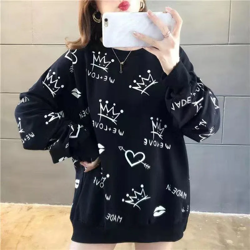 Loose Sweatshirts Plus Size O-Neck Leisure Cotton Women Clothes Batwing Sleeve Striped Printing Slight Strecth Pullover Fashion