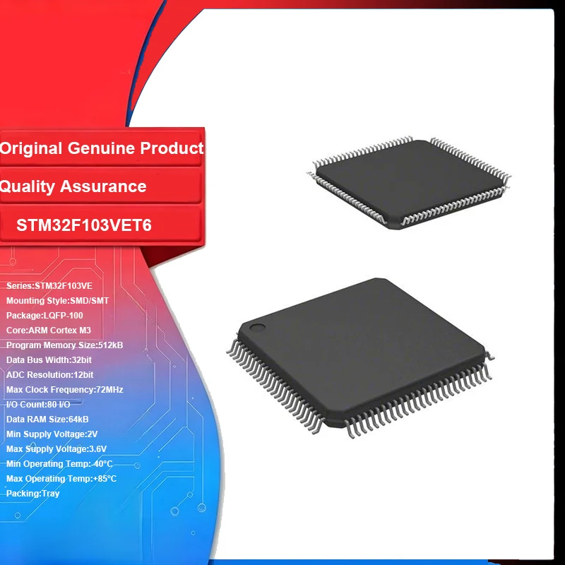 Original New 1 Pcs STM32F103VET6 Microcontroller IC LQFP-100 32 Bit  72 MHz Flash Integrated Circuit IC Chip for PCB Board Diy