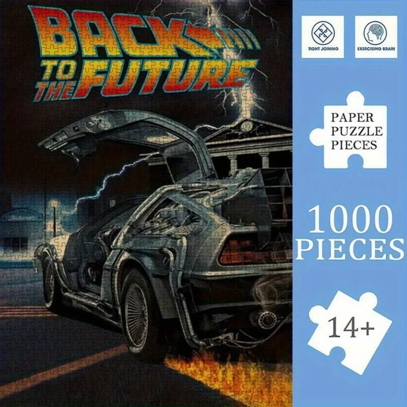 Rompecabezas de película de Regreso al futuro, 1000 Uds., máquina del tiempo DeLorean de Marty McFly con condensador de flujo, rompecabezas plano 2D desafiante