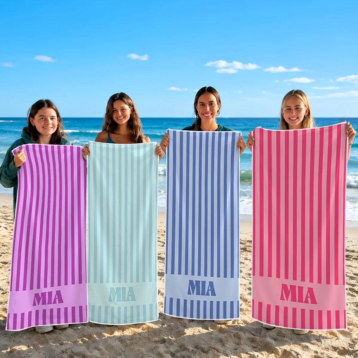 Personalized Striped Beach Towel Custom Name/Logo Oversized Microfiber Towel Summer Party Gift for Beach Swimming Bath Sports