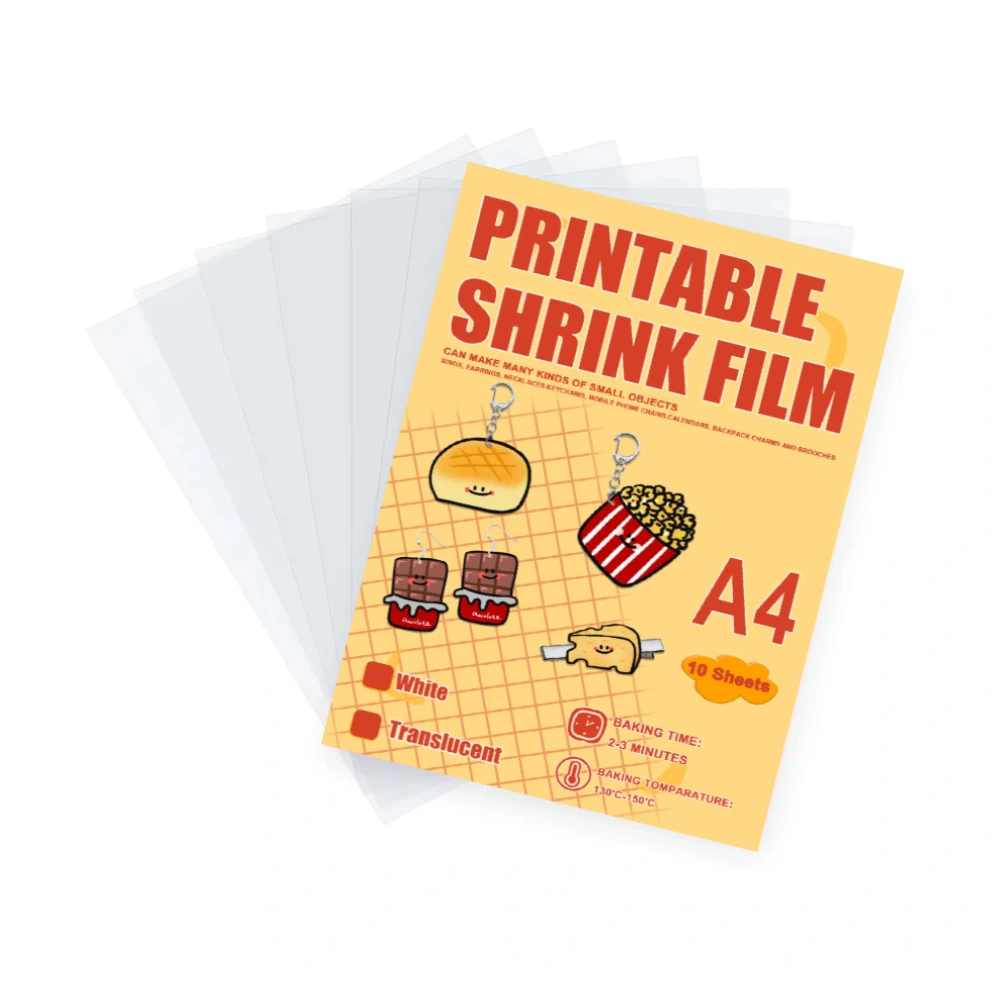 10PCS White/Translucent A4 Shrink Films Papers 0.3mm Thickness Inkjet Printable for Jewelry Making/Keyring Decor DIY CreativeSet
