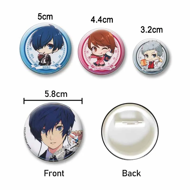 Makoto Yuki Fuuka Yamagishi Cartoon Badge Game Character Akihiko Sanada Yukari Button Pins Bag Hat Jewlery Brooches Collectible