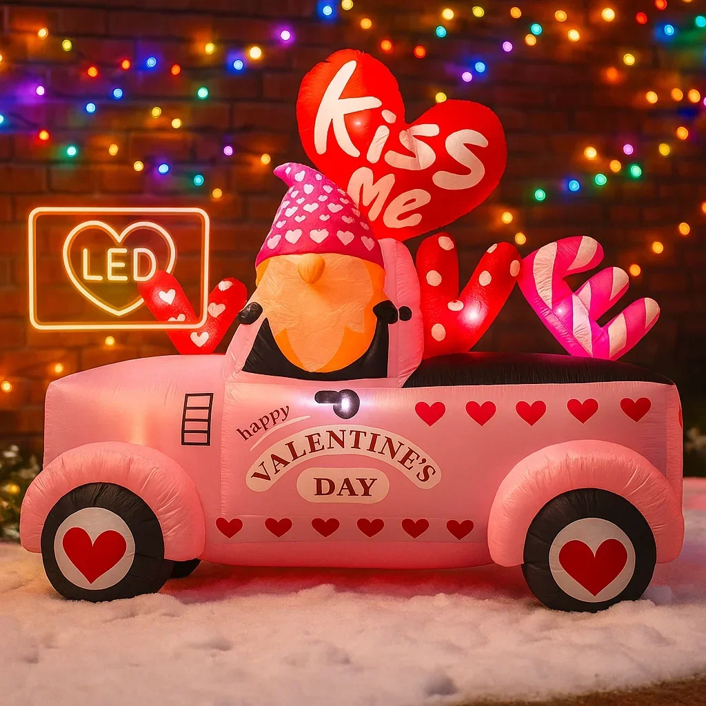 

1.6M/5FT Valentine's Day Inflatable Party Decor Automotive Goblin Courtyard Decoration Romantic Build-in LED Light Garden Decor
