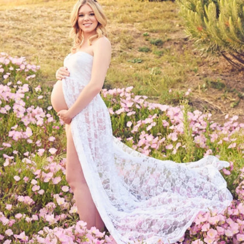 Long Maxi Gown Lace Maternity Photography Props Sexy Off Shoulder Pregnant Dress Maternity Dresses For Photo Shoot view 4
