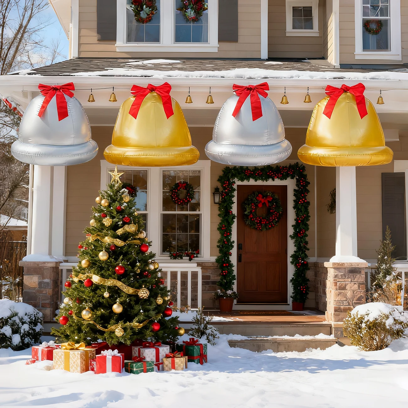 1PC Opblaasbare Bal met Strik Giant PVC Opblaasbare Ballon Decor Fun Xmas Opblaasbare Yard Decor Outdoor Ornament