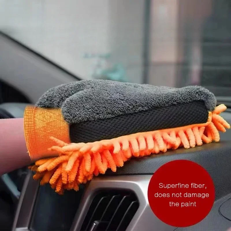 

Водонепроницаемые перчатки из микрофибры и замши для чистки автомобиля — двусторонние перчатки для ухода за автомобилем с чистящей щеткой и тканевым полотенцем