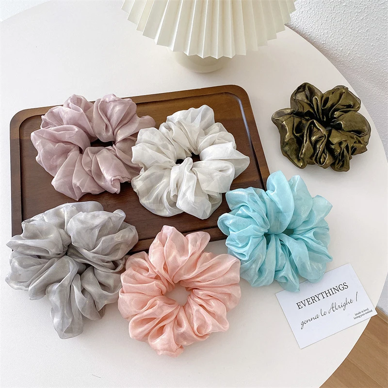 New Organza Scrunchies Fashion Pearlescent Rubber Bands For Girls Korean Style Chiffon Elastic Hair Bands Women Hair Accessories