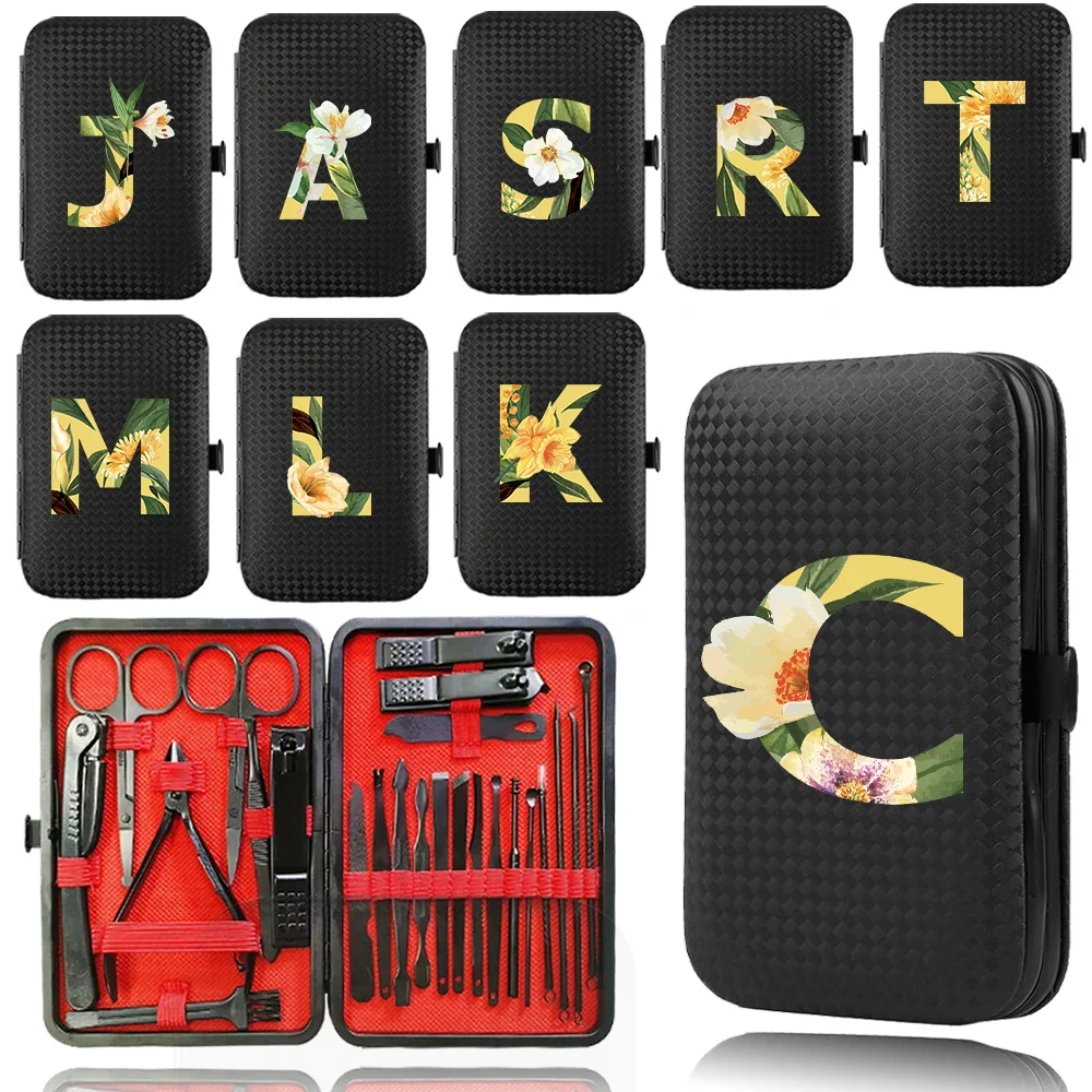 

24Pcs Manicure Kit Stainless Steel Nail Clipper Set Portable PU Pedicure Tool Organizer Makeup Beauty Case Floral Letter Pattern