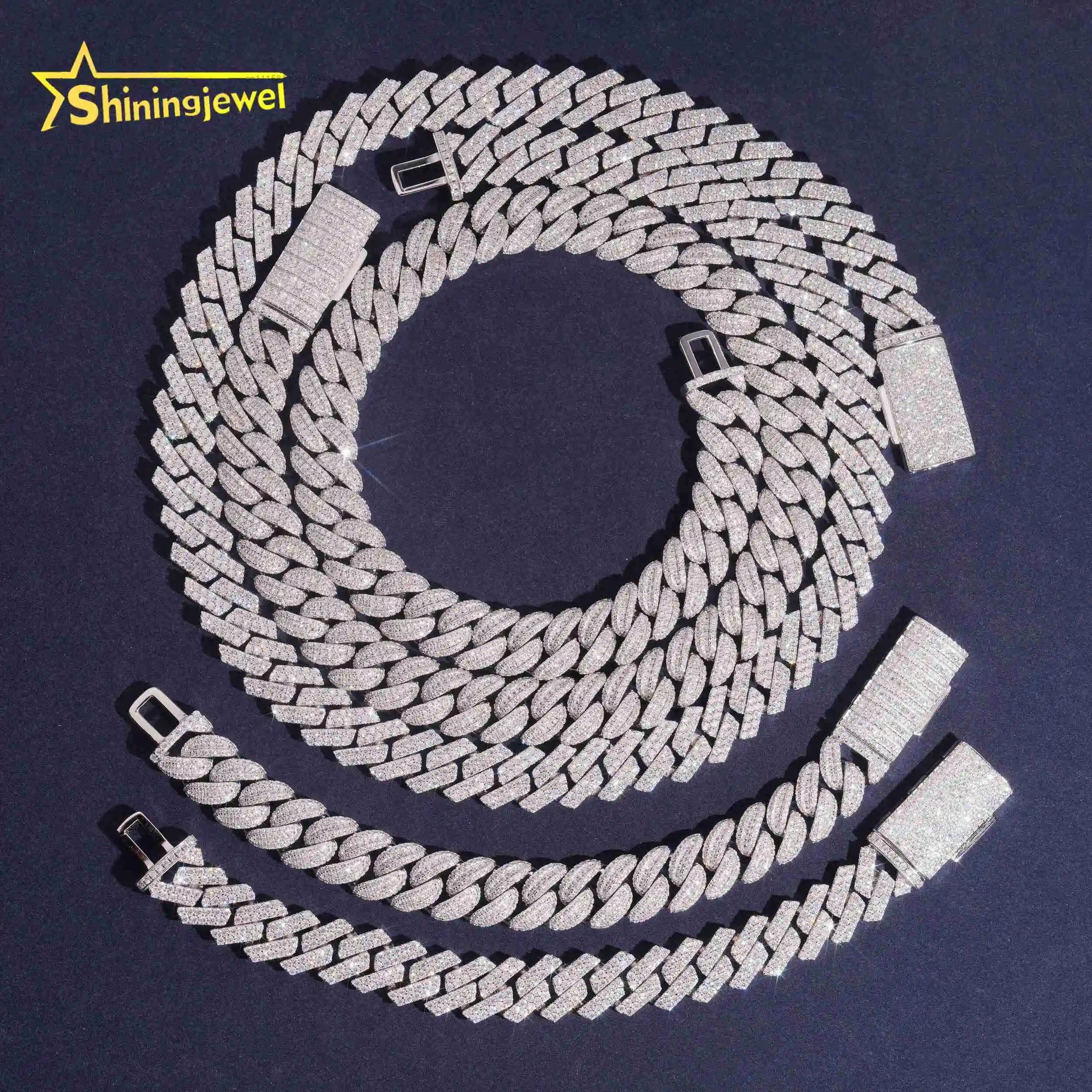Trendy 925 Silver Cuban Chains 13mm VVS Moissanite Custom  Design Wholesale Price OEM/ODM Supported Men Necklaces，
