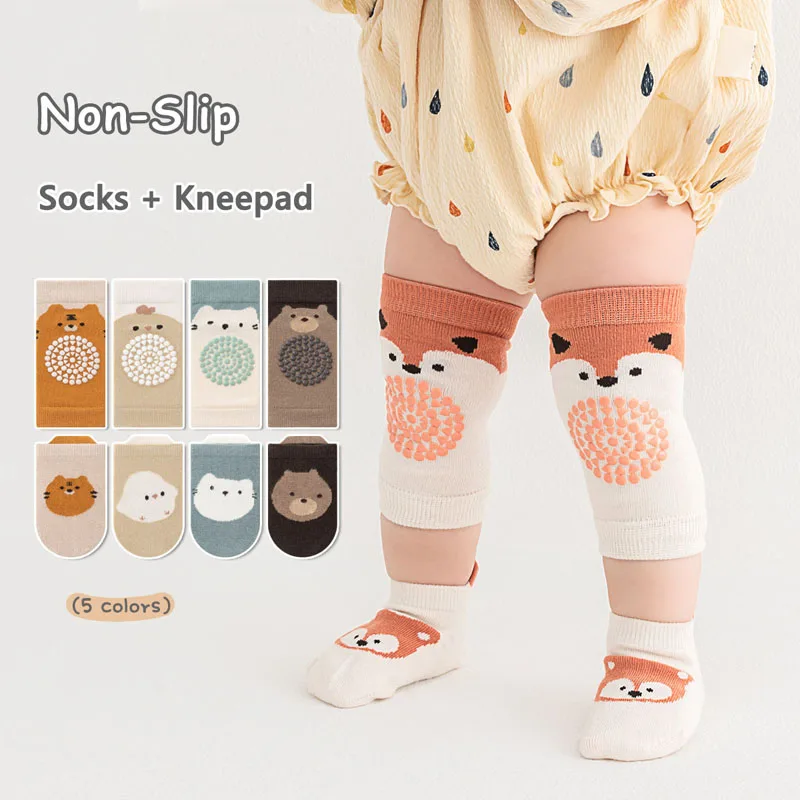 1 Set Socks and Kneepads Baby Non-Slip Socks Cute Cartoon Pattern Children Boys Girls Kids Toddler Floor Socks Kneepads